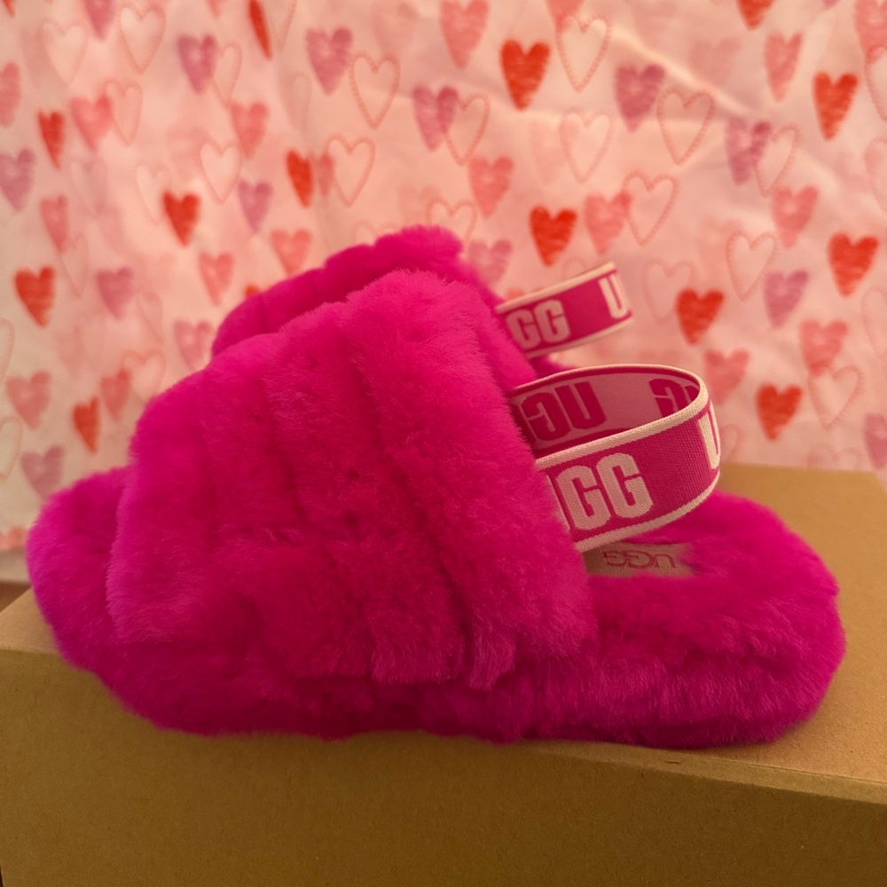 UGG Bright Pink Kids' Fuzzy Sandals